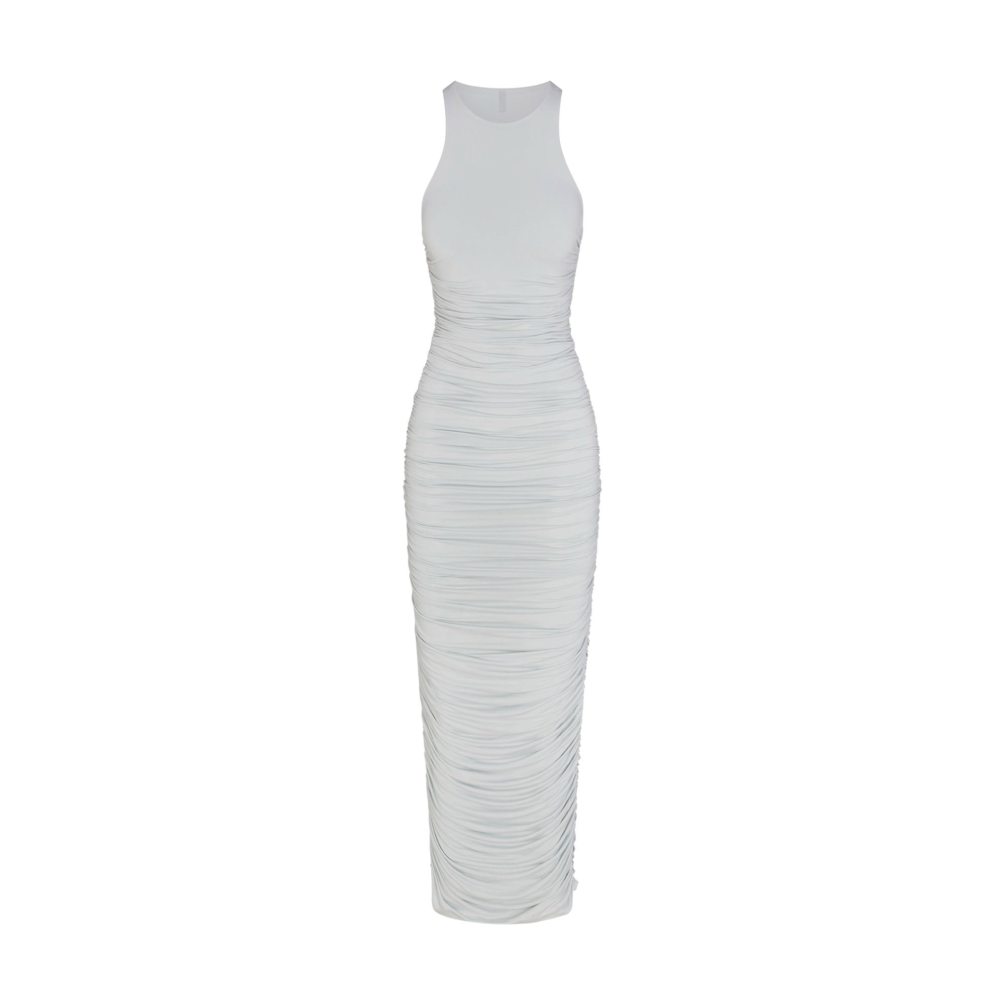CUPRO JERSEY RUCHED LONG DRESS | PEARL