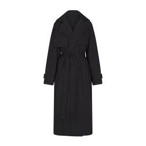 WOVEN COTTON OVERSIZED TRENCH COAT | ONYX