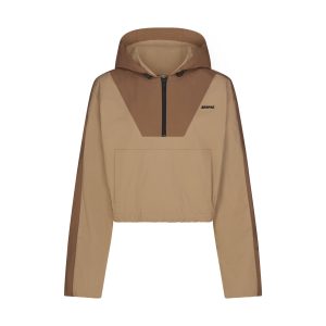 WOVEN COTTON HALF ZIP PULLOVER | DESERT