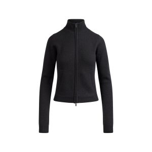 WOOL CASHMERE ZIP UP MOCK NECK SWEATER | ONYX