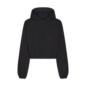 WOVEN COTTON CROPPED ZIP UP JACKET | ONYX