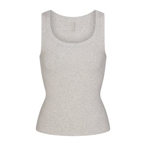 COTTON RIB SCOOP NECK TANK | LIGHT HEATHER GREY