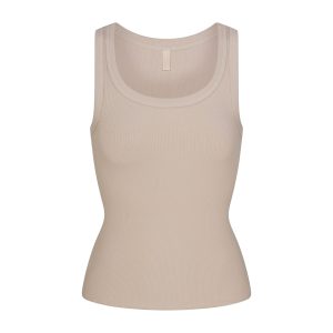 COTTON RIB SCOOP NECK TANK | STONE