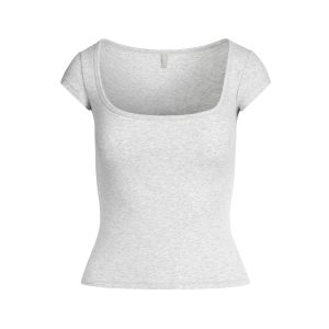 COTTON JERSEY SCOOP NECK T-SHIRT | LIGHT HEATHER GREY