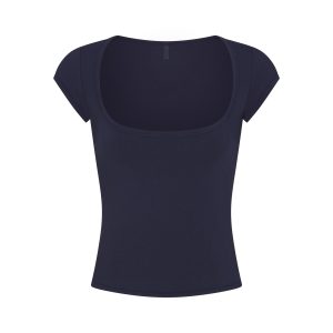 COTTON JERSEY SCOOP NECK T-SHIRT | NAVY
