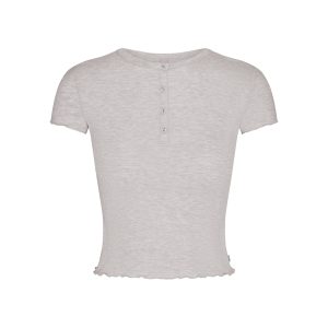 SKIMS SLEEP HENLEY AND FOLDOVER SHORT SET | LIGHT HEATHER GREY