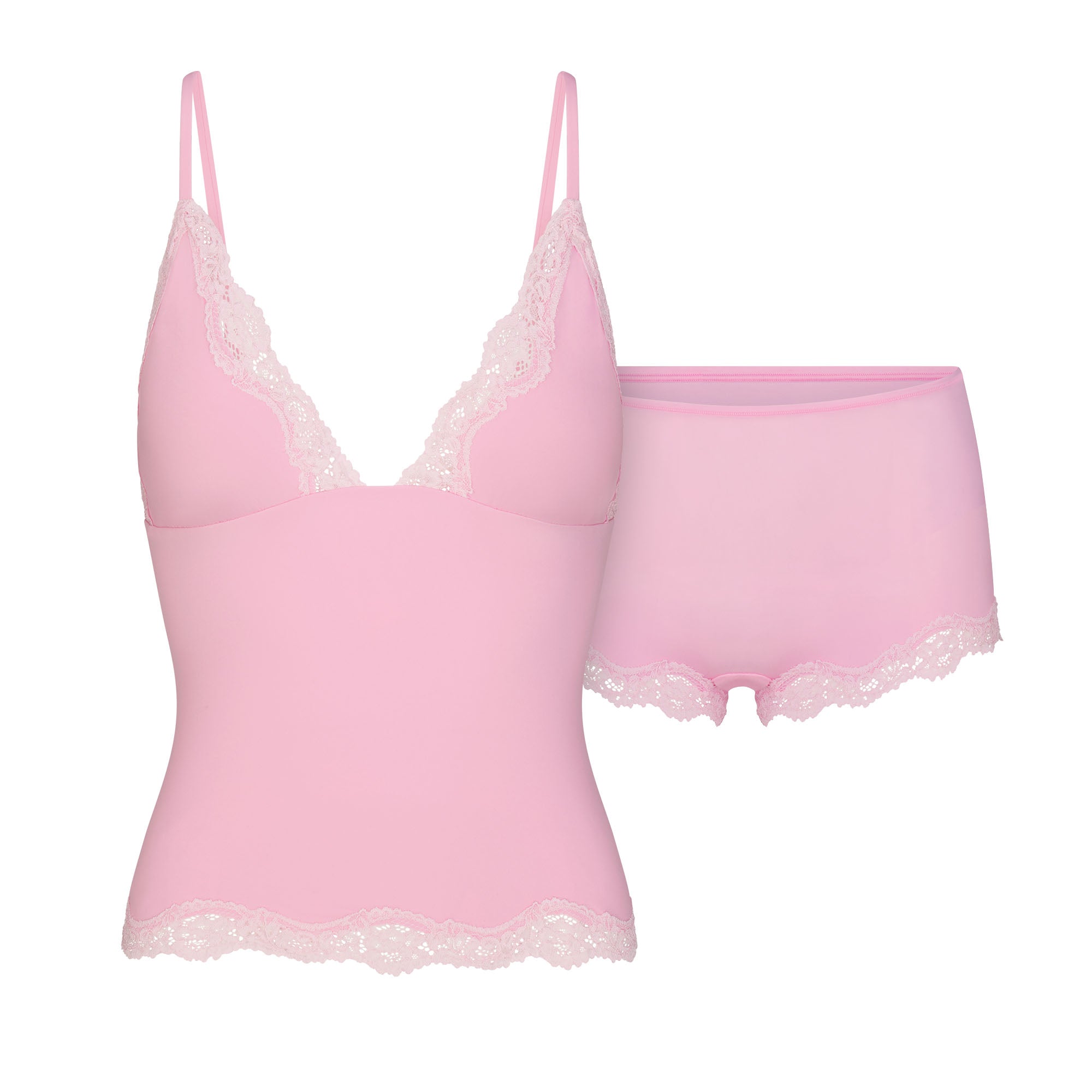 FITS EVERYBODY LACE TRIANGLE CAMI AND BOY SHORT SET | BUBBLE GUM TONAL - Image 5