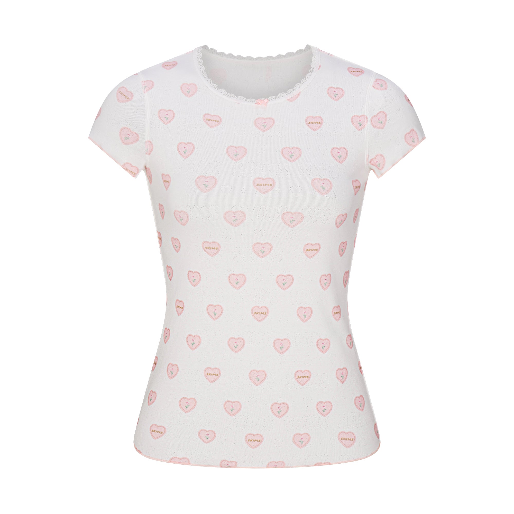 LOGO POINTELLE BABY TEE AND MICRO SHORT SET | SNOW LACE HEARTS - Image 6