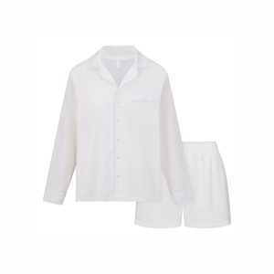 COTTON POPLIN SLEEP LONG SLEEVE AND BOXER SET | SNOW CONTRAST