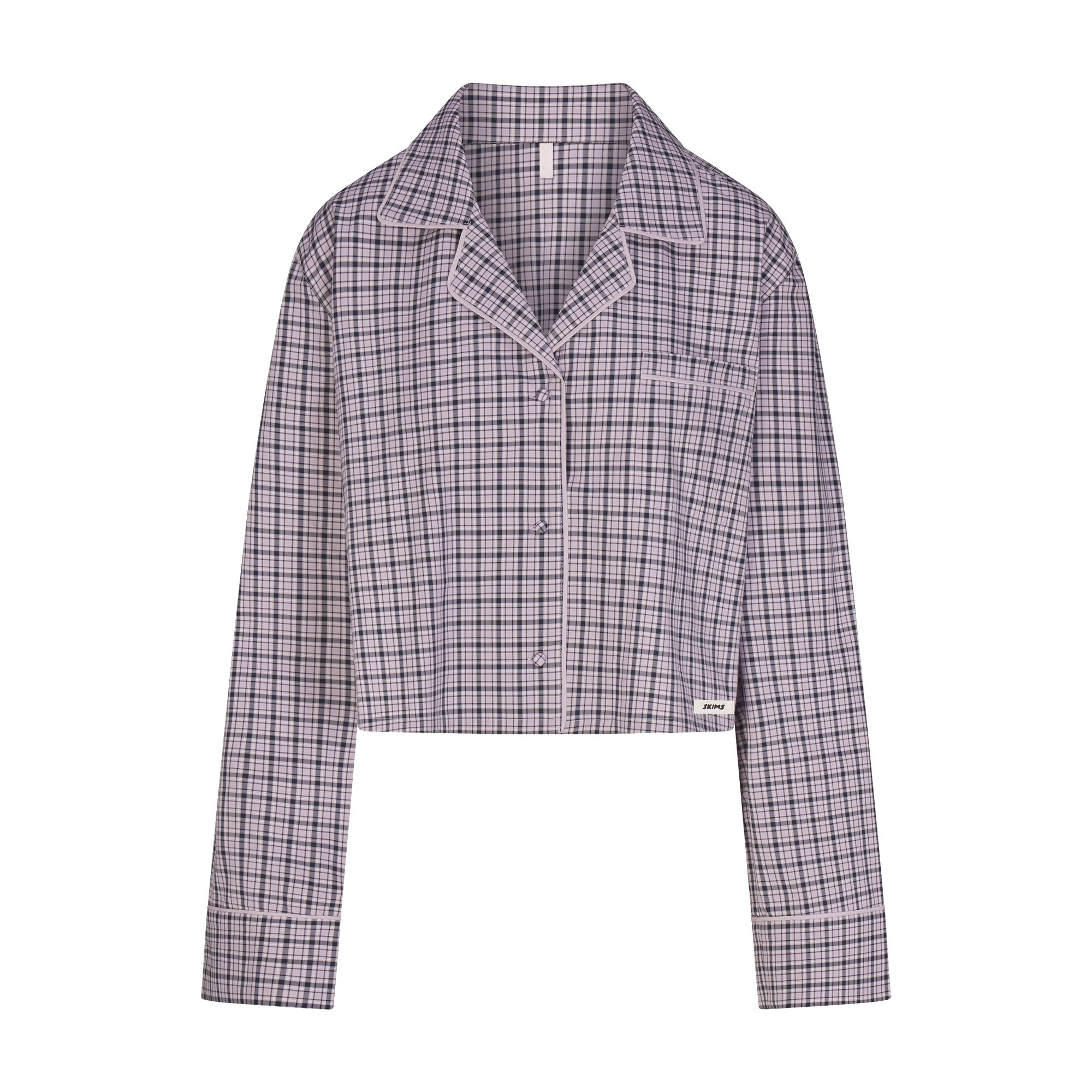 COTTON POPLIN SLEEP CROPPED BUTTON UP AND BLOOMER SET | IRIS MICA NAVY CHECK - Image 6