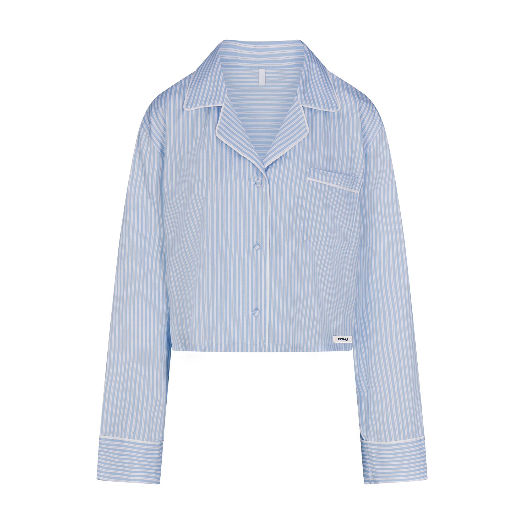 COTTON POPLIN SLEEP CROPPED BUTTON UP AND BLOOMER SET | MARINA MESH STRIPE - Image 7