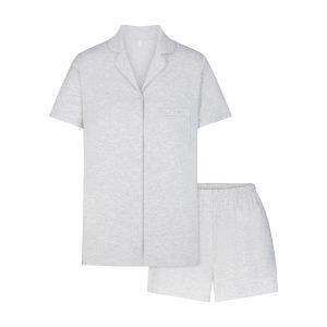 SKIMS SLEEP SHORT SLEEVE BUTTON UP SET | LIGHT HEATHER GREY