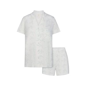 SOFT LOUNGE SHORT SLEEP SET | IVORY PEARL BOWS PRINT