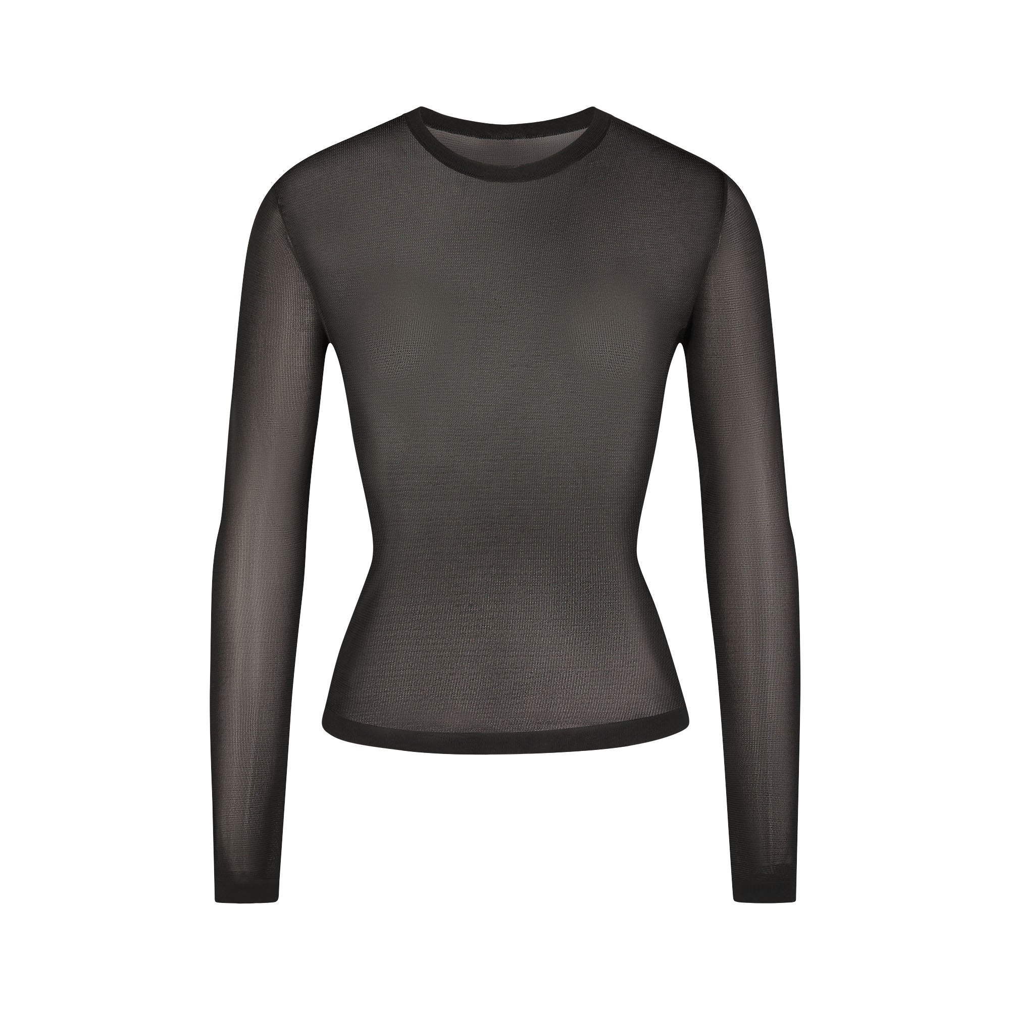 SLINKY KNIT CREW NECK LONG SLEEVE TOP | OBSIDIAN