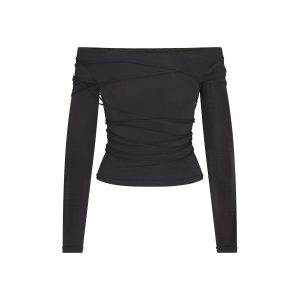 VETTESE X SKIMS SHEER MODAL OFF THE SHOULDER TOP | ONYX