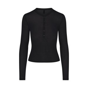 SHEER MODAL CREWNECK HENLEY | ONYX