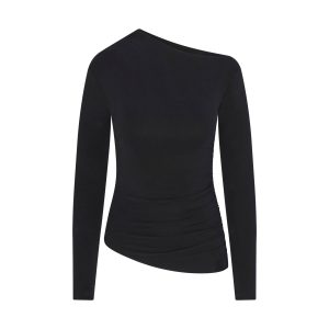 CUPRO JERSEY ASYMMETRICAL TOP | OBSIDIAN
