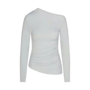 CUPRO JERSEY ASYMMETRICAL TOP | PEARL