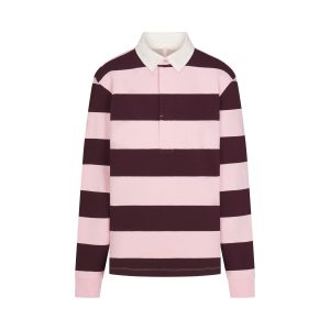 BOYFRIEND FLEECE OVERSIZED POLO | CURRANT RUGBY STRIPE