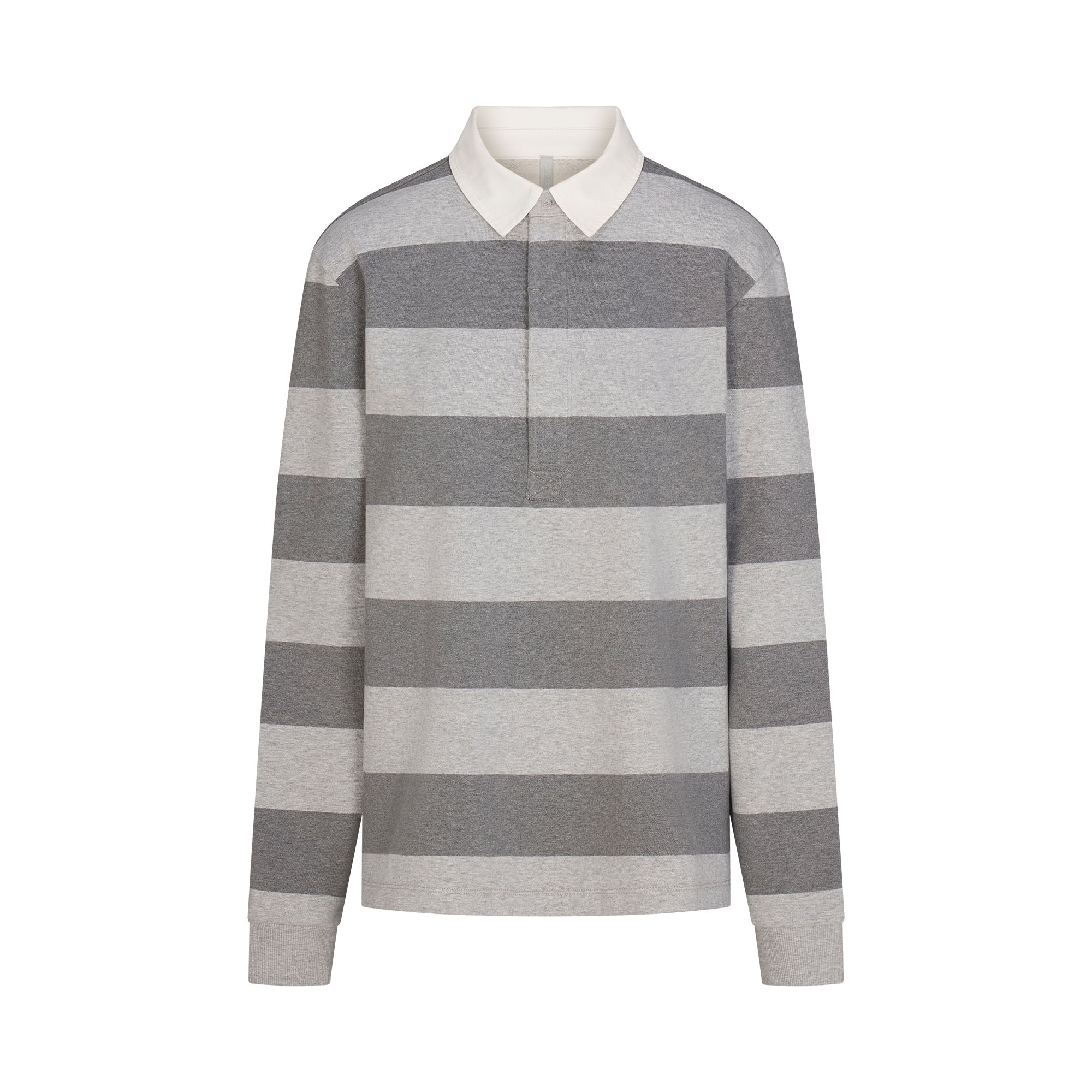 BOYFRIEND FLEECE OVERSIZED POLO | GREY HEATHER MULTI