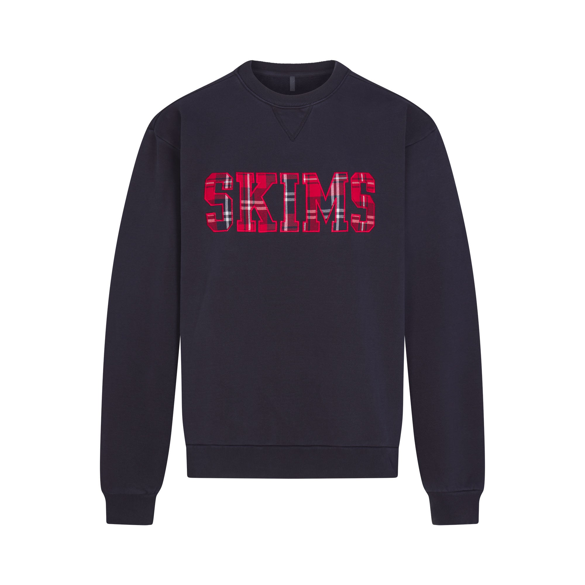 BOYFRIEND FLEECE OVERSIZED CREWNECK | BLUE BLACK SKIMS PLAID