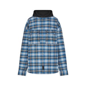 OUTDOOR FLANNEL OVERSIZED HOODED SHIRT | AZURE PLAID