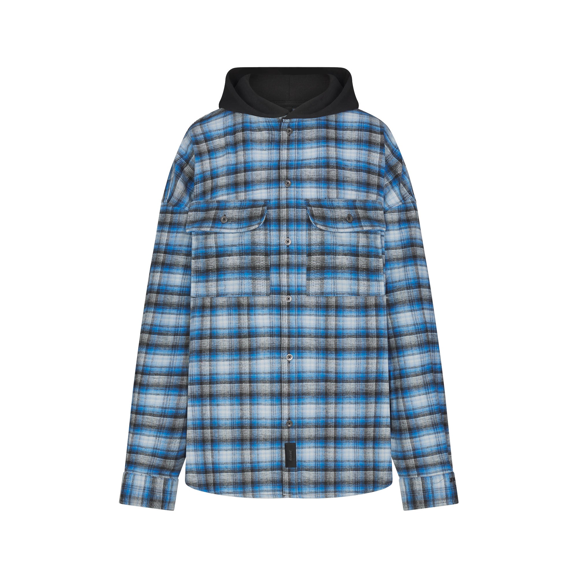 OUTDOOR FLANNEL OVERSIZED HOODED SHIRT | AZURE PLAID