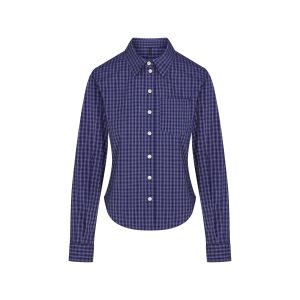 COTTON POPLIN SHRUNKEN BUTTON UP SHIRT | NAVY CHECK