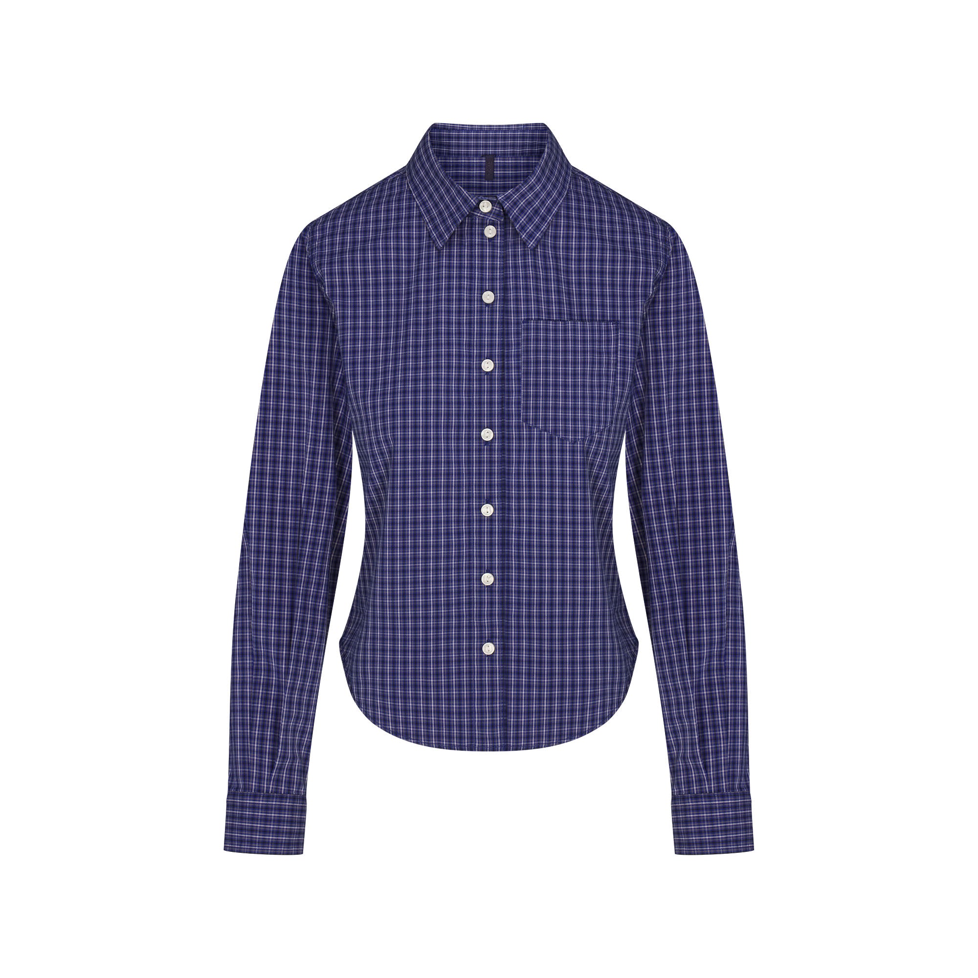 COTTON POPLIN SHRUNKEN BUTTON UP SHIRT | NAVY CHECK