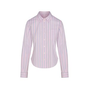 COTTON POPLIN SHRUNKEN BUTTON UP SHIRT | PINK TULLE WIDE STRIPE