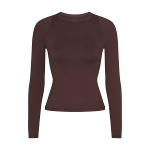 NikeSKIMS AIRY LONG SLEEVE CREW NECK TOP | DARK SEPIA