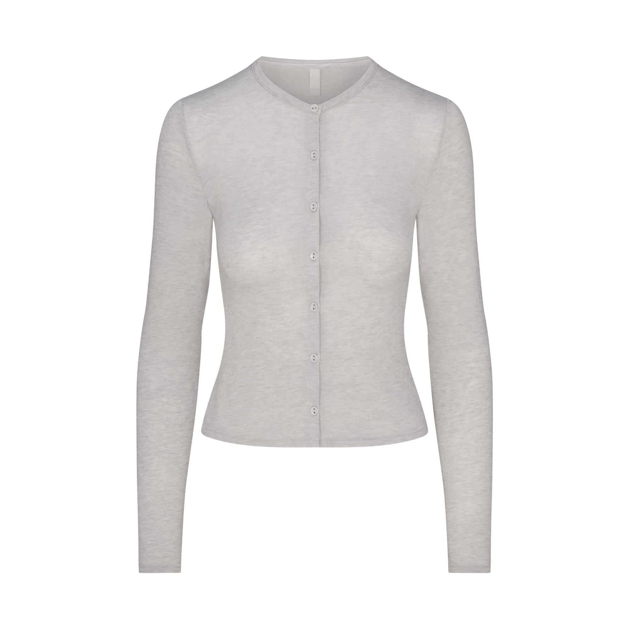 SHEER MODAL CARDIGAN WITH COVERED BUTTONS | HEATHER GREY
