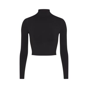 NikeSKIMS VINTAGE SEAMLESS MOCK NECK CROP TOP | OBSIDIAN