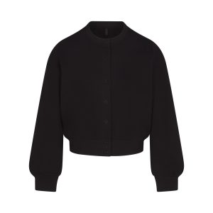 COTTON FLEECE SHRUNKEN CARDIGAN | ONYX