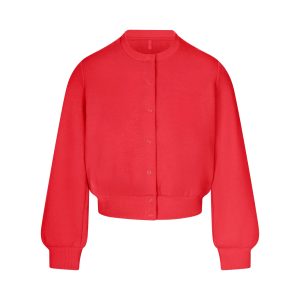 COTTON FLEECE SHRUNKEN CARDIGAN | WASHED RED