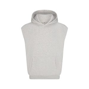 FLEECE LOUNGE MENS SLEEVELESS HOODIE | LIGHT HEATHER GREY