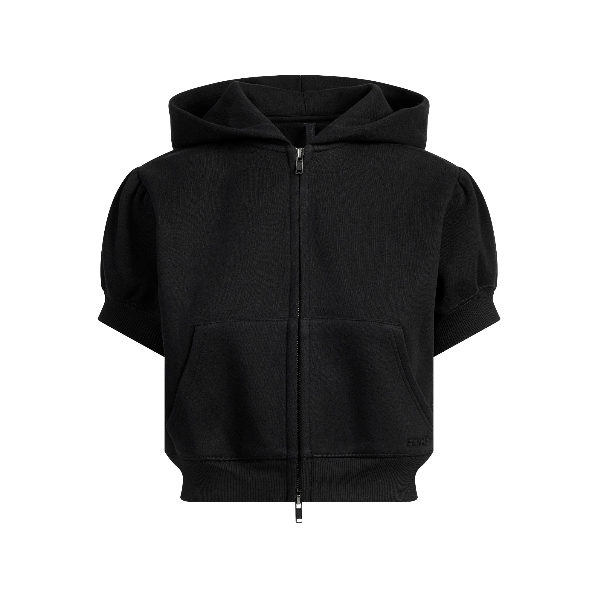 COTTON FLEECE BUBBLE SLEEVE CROPPED ZIP UP | ONYX