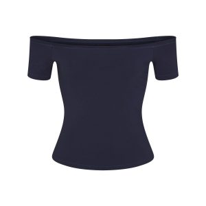 COTTON JERSEY OFF THE SHOULDER TOP | NAVY
