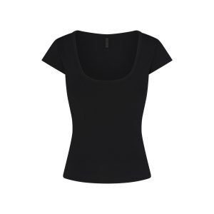 REFINED KNIT SCOOP NECK TOP | OBSIDIAN