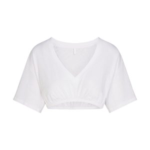 WORN IN JERSEY SUPER CROPPED V-NECK T-SHIRT | SNOW