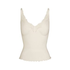 RIB KNIT LACE CAMI | EGRET