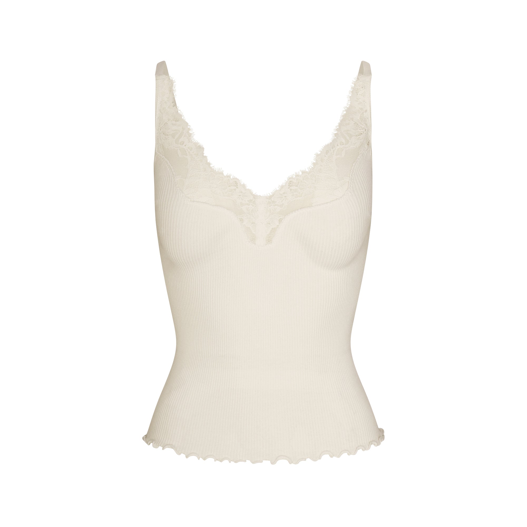 RIB KNIT LACE CAMI | EGRET