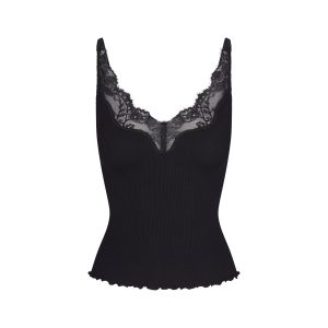 RIB KNIT LACE CAMI | OBSIDIAN