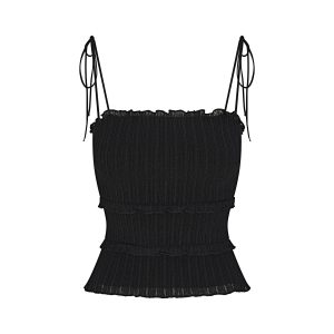 SHEER KNIT RUFFLE CAMI | ONYX