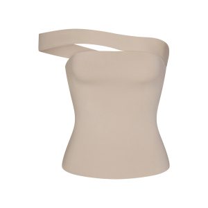 COTTON JERSEY ASYMMETRICAL TOP | STONE