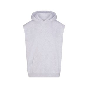 COTTON FLEECE OVERSIZED SLEEVELESS HOODIE | LIGHT HEATHER GREY