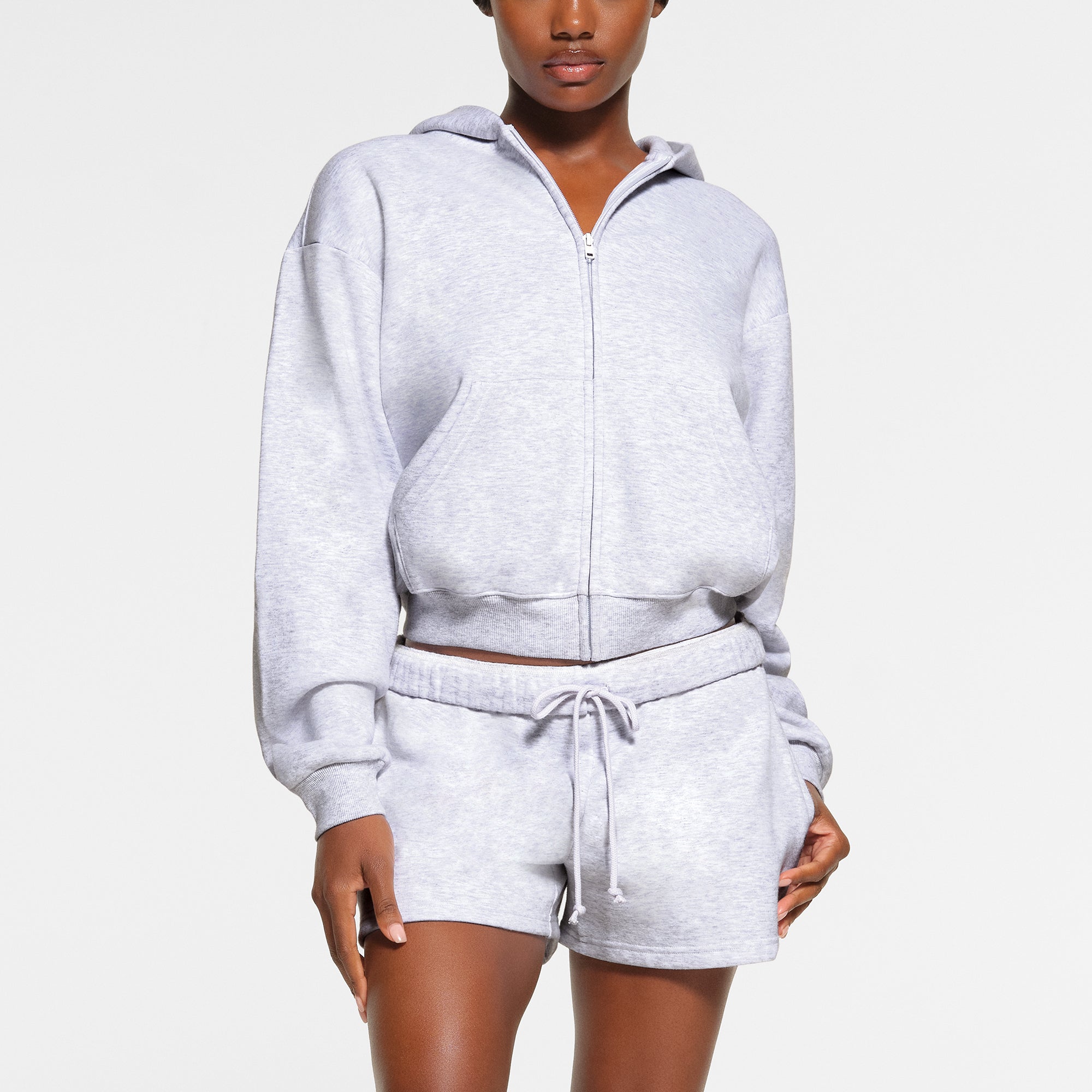 COTTON FLEECE ZIP UP HOODIE | LIGHT HEATHER GREY - Image 2