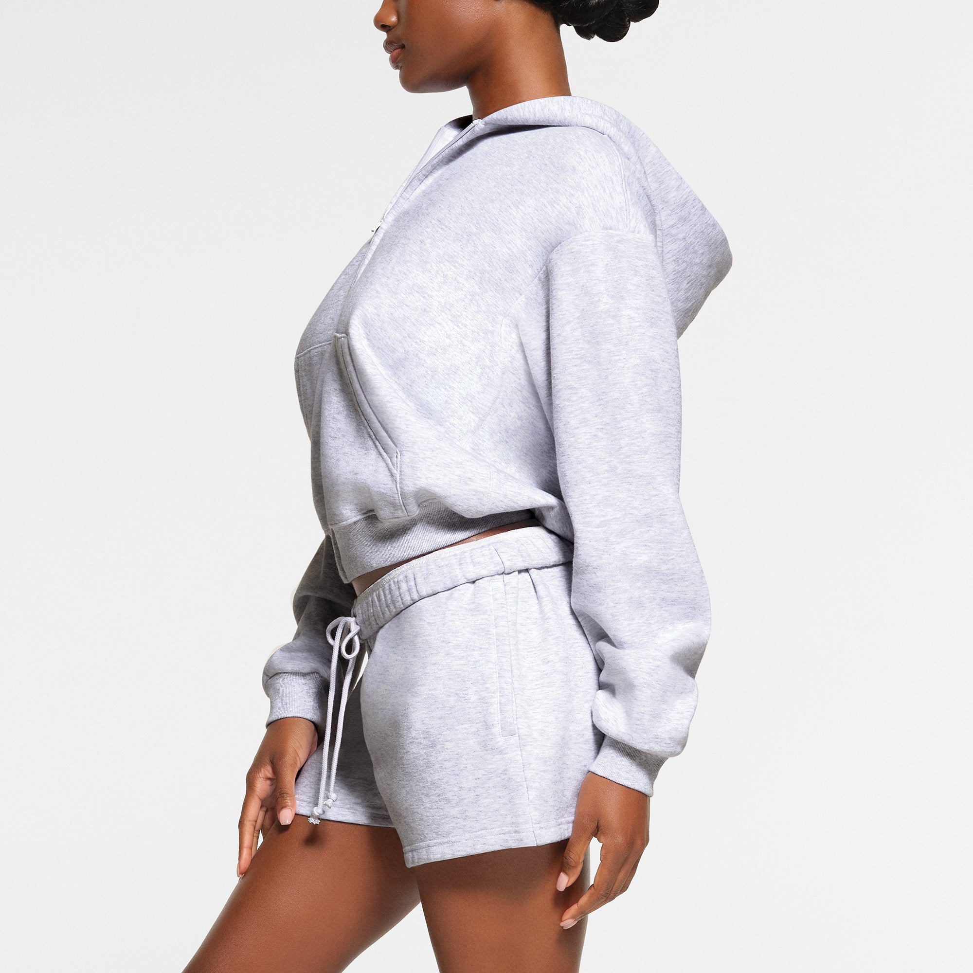 COTTON FLEECE ZIP UP HOODIE | LIGHT HEATHER GREY - Image 3