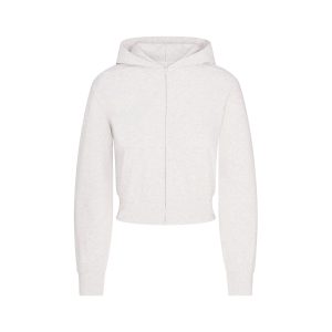 COTTON JERSEY ZIP UP HOODIE | LIGHT HEATHER GREY