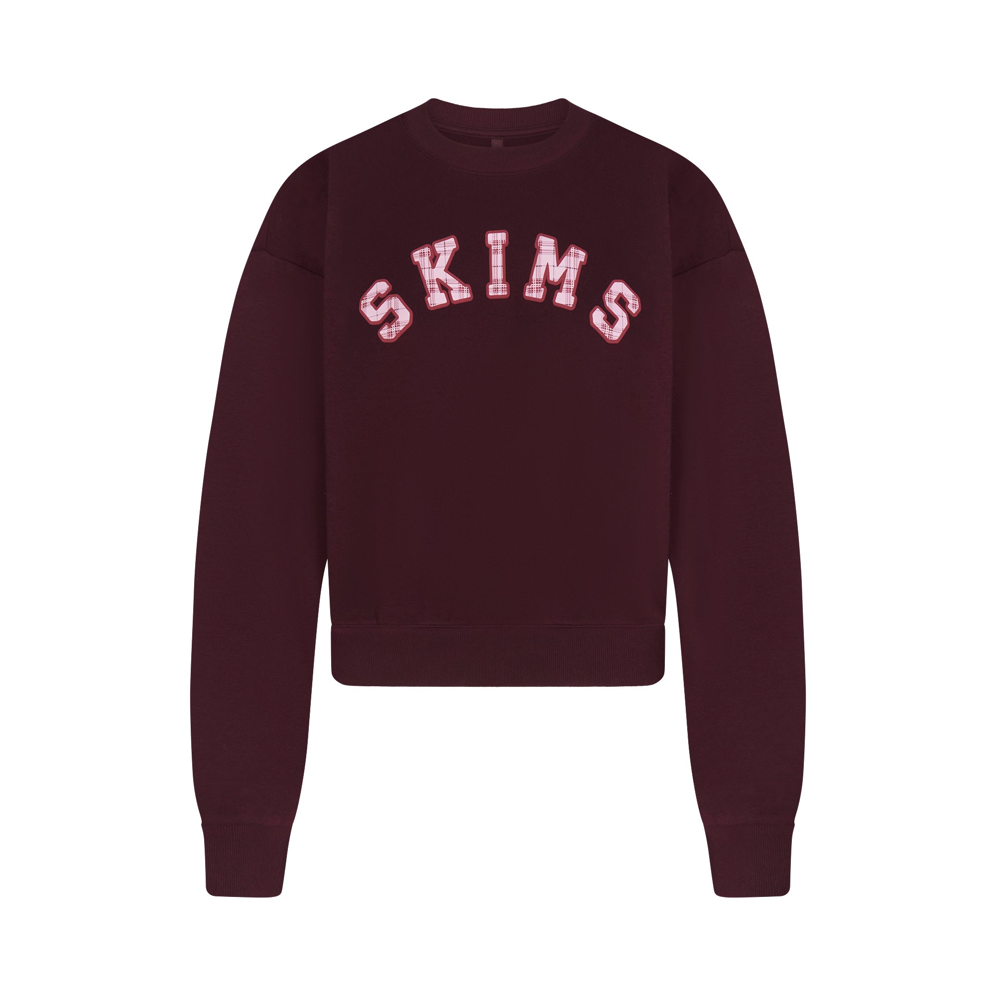 COTTON FLEECE CLASSIC CREWNECK | CURRANT ARCHED SKIMS PLAID